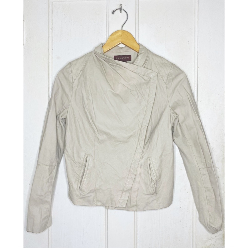 VINTAGE Bagatelle : size : S : Y2K beige ribbed genuine leather moto jacket